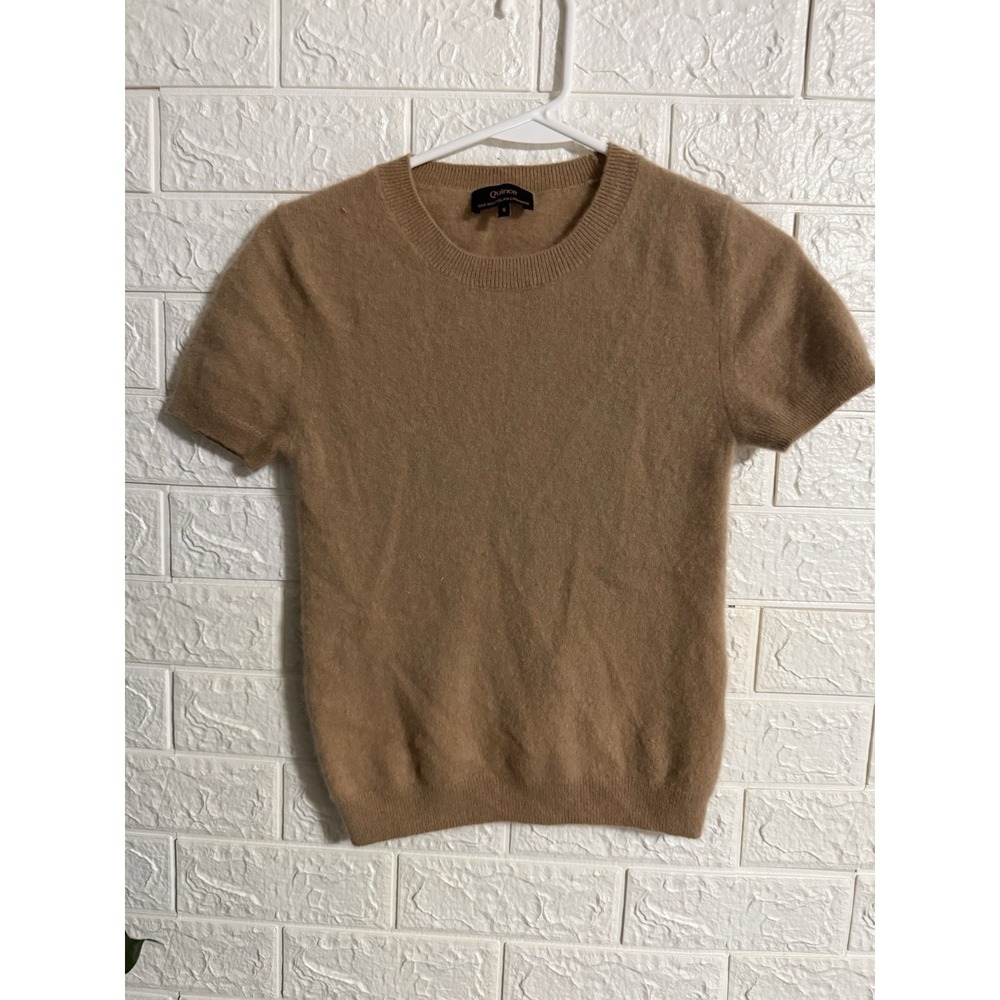 Quince Womens Beige 100% Mongolian Cashmere Short Sleeve Sweater Size S